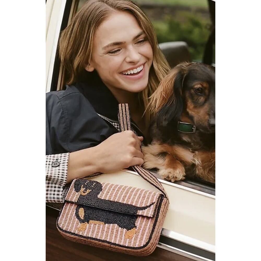 Anthropologie The Fiona Beaded Bag Dachshund Weiner Dog NWT